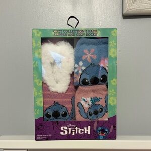 Disney Stitch Fuzzy Slipper and Sock Trio - Pink, Blue, White